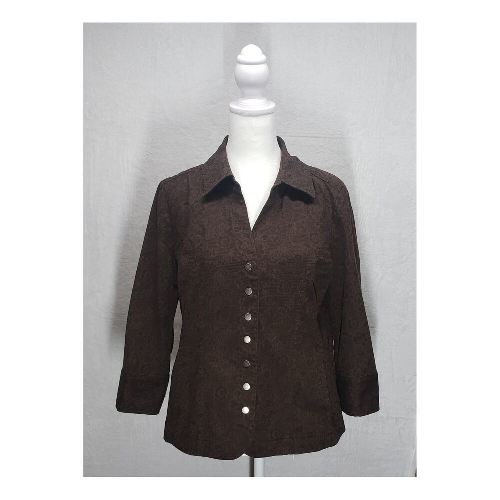 Christopher & Banks Floral Jacquard Snap Top M Brown Dark Coquette Y2K Retro